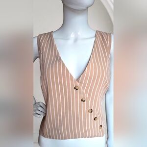 Chic Tan Striped V-Neck Tank Top
